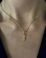 14K Solid Gold Natural Diamond Cross Pendant Necklace