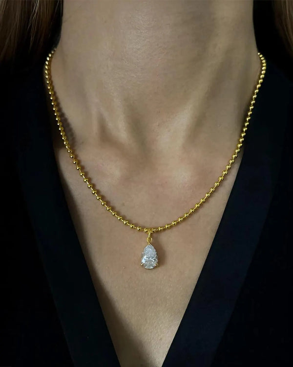 18K Solid Gold 3CT Pear Cut Natural Diamond Statement Necklace | 6 Carat Teardrop Statement - Side View | Riyanika Jewels