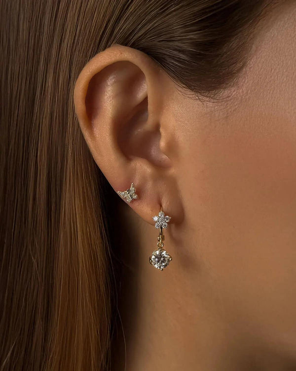 18K Solid Gold Lab Grown Diamond Butterfly Stud Earrings - Side View | Riyanika Jewels