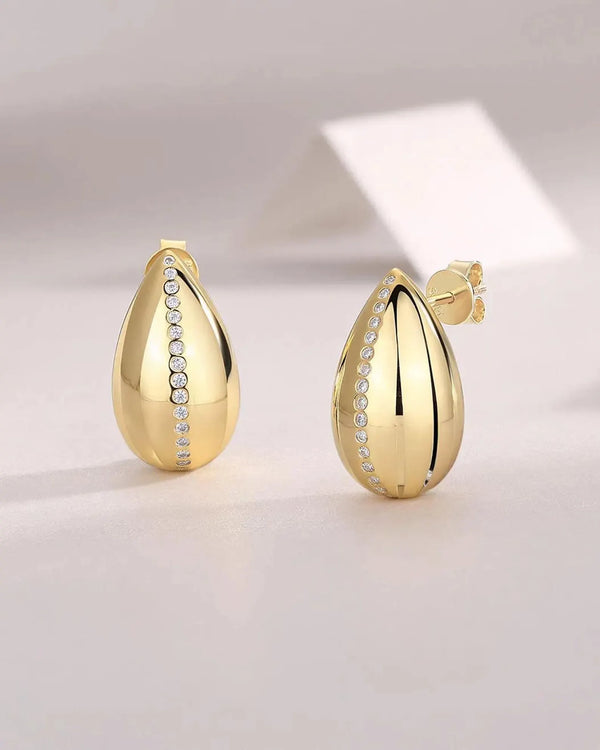18K Solid Gold Lab Grown Diamond Teardrop Studs Earrings - Side View | Riyanika Jewels
