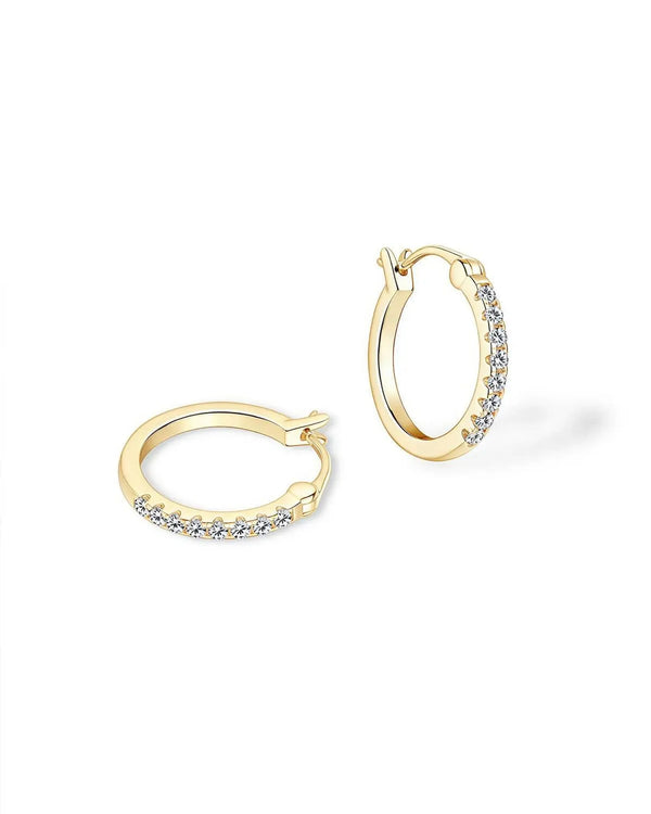 18K Solid Gold 0.4ctw Lab Grown Diamond Huggies | 19mm 18K Solid Gold Diamond Hoops - Side View | Riyanika Jewels