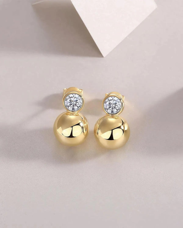 18K Solid Gold 0.5CT Round Natural Diamond Stud Earrings | 18K Solid Gold Diamond Sphere Studs - Side View | Riyanika Jewels