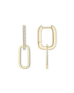 18K Solid Gold Dual Hoop Natural Diamond Drop Earrings | 18K Solid Gold Stackable Dangle Earrings - Detail | Riyanika Jewels