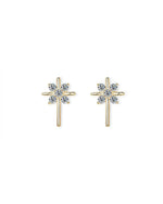 14K Solid Gold Natural Diamond Cross Stud Earrings