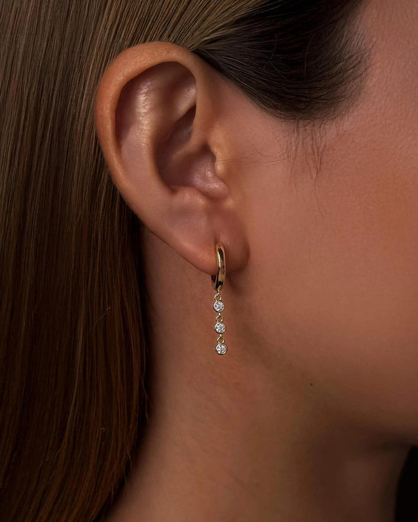 18K Solid Gold Dangling Natural Diamond Drop Earrings - Side View | Riyanika Jewels