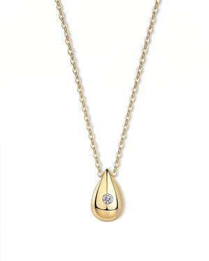 18K Solid Gold Teardrop Pendent Natural Diamond Chain Necklace