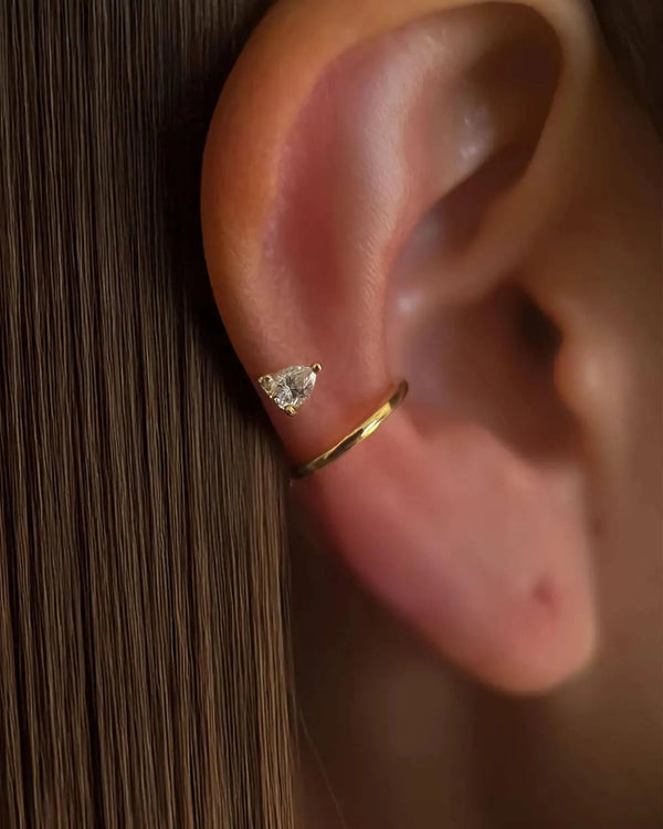 18K Solid Gold Pear Cut 0.3ctw Lab Grown Diamond Ear Cuff - Side View | Riyanika Jewels