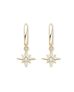 18K Solid Gold Star Natural Diamond Charm Drop Earrings | 18K Solid Gold Diamond Drop - Alternate Angle | Riyanika Jewels