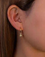 18K Solid Gold Star Natural Diamond Charm Drop Earrings | 18K Solid Gold Diamond Drop Earrings - Detail | Riyanika Jewels