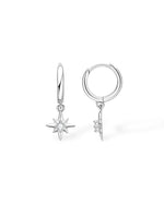 18K Solid Gold Star Natural Diamond Charm Drop Earrings