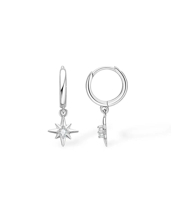 18K Solid Gold Star Natural Diamond Charm Drop Earrings