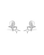 18K Solid Gold Double Star Natural Diamond Stud Earrings