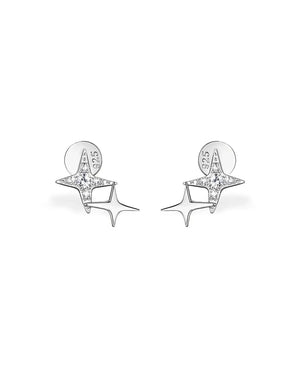 18K Solid Gold Double Star Natural Diamond Stud Earrings