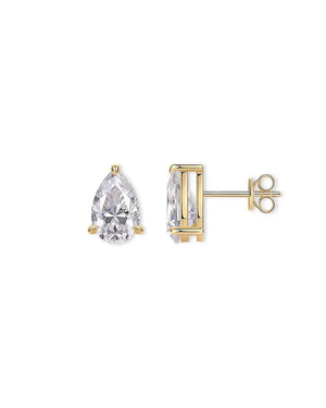 18K Solid Gold 2CT Pear Natural Diamond Stud Earrings | 18K Solid Gold Solitaire Studs