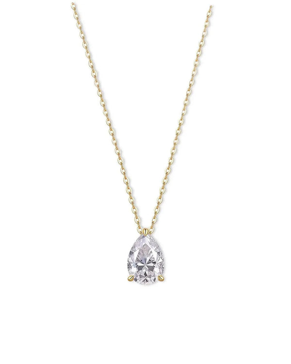 18K Solid Gold 2CT Pear Cut Natural Diamond Solitaire Necklace
