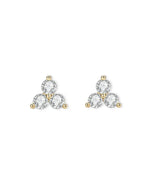 14K Natural Diamond Three Stone Stud Earrings