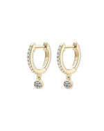 18K Solid Gold 13mm Full Pavé Natural Diamond Drop Hoop Earrings | 18K Solid Gold Diamond Drop - Close Up | Riyanika Jewels