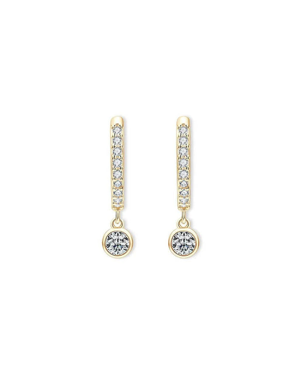 18K Solid Gold 13mm Full Pavé Natural Diamond Drop Hoop Earrings | 18K Solid Gold Diamond Drop - Side View | Riyanika Jewels