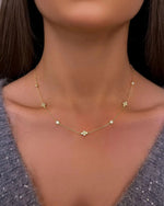 18K Solid Gold Natural Diamond Minimalist Layered Station Chain Necklace - Side View | Riyanika Jewels