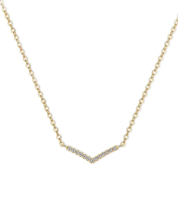 14K Solid Gold V Shaped Lab Grown Diamond Necklace | 14K Solid Gold Minimal Layered Pendant Necklace