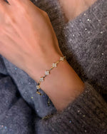 18K Solid Gold 0.72ct Clover Natural Diamond Bracelet | 14K Gold Lucky Leaf Stackable Bracelet - Close Up | Riyanika Jewels