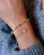 18K Solid Gold 0.72ct Clover Natural Diamond Bracelet | 14K Gold Lucky Leaf Stackable Bracelet - Side View | Riyanika Jewels