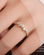 18K Solid Gold 0.7ct Lab Grown Diamond Cluster Ring | 18K Solid Gold Stacking Ring | Dainty - Close Up | Riyanika Jewels