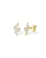 18K Solid Gold Natural Diamond Snake Stud Earrings | Natural Diamond Serpent Stud Earrings - Close Up | Riyanika Jewels