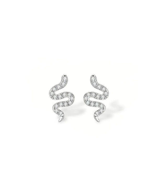 18K Solid Gold Natural Diamond Snake Stud Earrings
