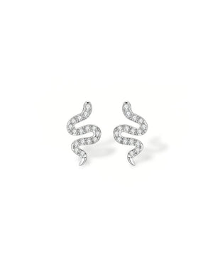 14K Solid Gold Natural Diamond Snake Stud Earrings | Natural Diamond Serpent Stud Earrings