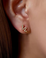 14K Solid Gold Natural Diamond Snake Stud Earrings | Natural Diamond Serpent Stud Earrings