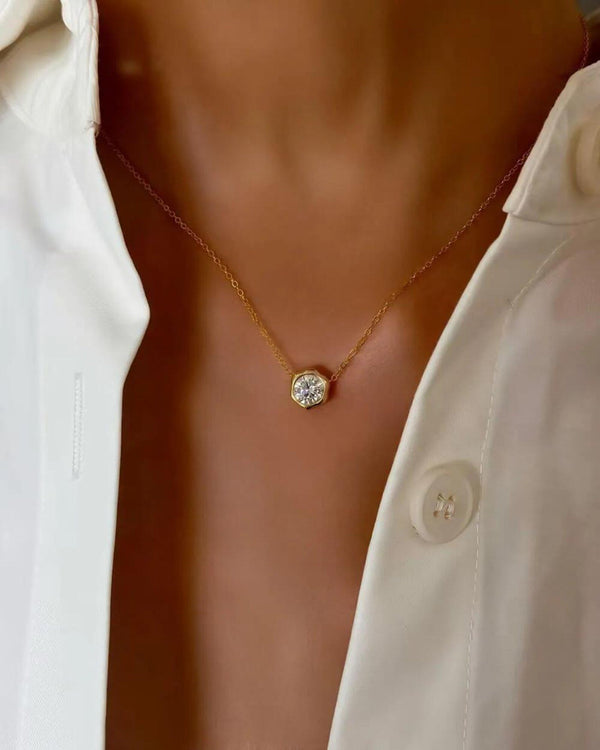 18K Solid Gold Flower Shaped Solitaire Natural Diamond Pendent Necklace - Side View | Riyanika Jewels