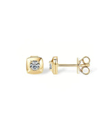18K Solid Gold Bezel Set Lab Grown Diamond Stud Earrings - Close Up | Riyanika Jewels