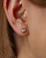 18K Solid Gold Bezel Set Lab Grown Diamond Stud Earrings - Detail | Riyanika Jewels