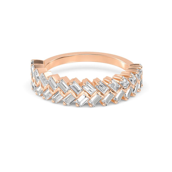 18K Solid Gold 1.00Ct Baguette Natural Diamond Chevron Wedding Band - Side View | Riyanika Jewels