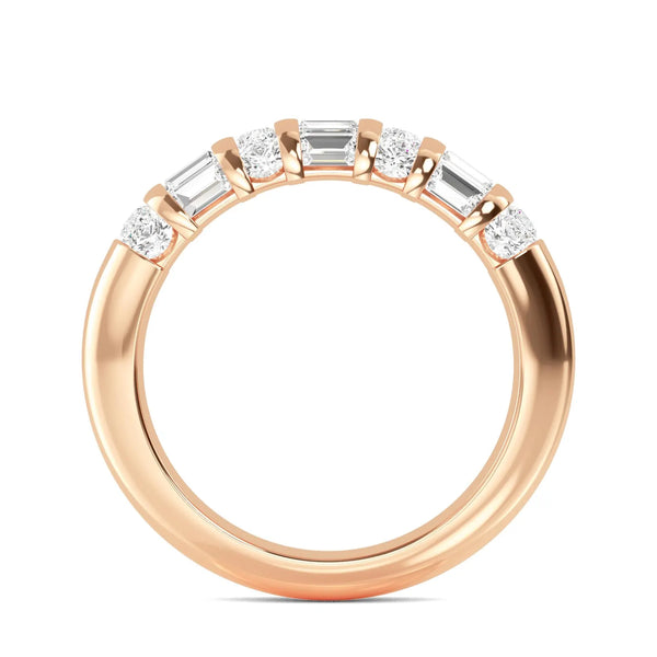 18K Solid Gold 0.86ct Channel Set Round-Baguette Natural Diamond Wedding Band - Side View | Riyanika Jewels