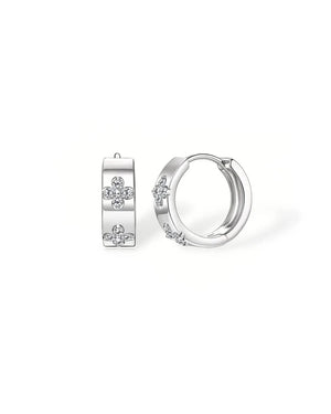 14K Solid Gold Double Clover Lab Grown Diamond Hoop Earrings