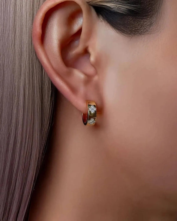 14K Solid Gold Four Leaf Clover Lab Grown Diamond Stud Earrings