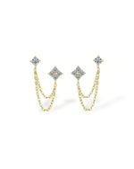 14K Solid Gold Natural Diamond Clover Chain Earrings