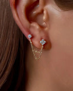 14K Solid Gold Lab Grown Diamond Clover Chain Earrings