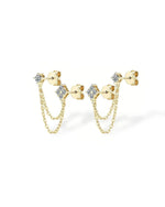 14K Solid Gold Lab Grown Diamond Clover Chain Earrings