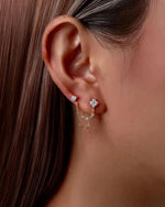 14K Solid Gold Natural Diamond Clover Chain Earrings