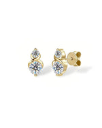 18K Solid Gold Natural Diamond Stud Earrings | Infinity Symbol Double Stone Diamond Stud - Close Up | Riyanika Jewels