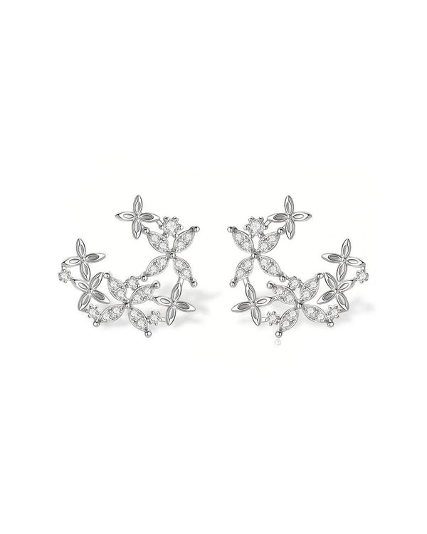 18K Solid Gold Natural Diamond Cluster Stud Earrings