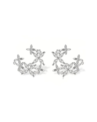 14K Natural Diamond Cluster Stud Earrings
