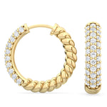 18K Solid Gold 0.41Ct Natural Diamond Hoop Earrings | 18K Solid Gold Twisted Pave Huggies - Detail | Riyanika Jewels