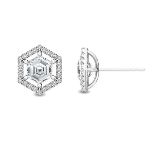1.68CT Natural Diamond Hexagon Stud Earrings in 18K Solid Gold