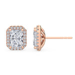 14K 1.5ct Natural Diamond Radiant Cut Halo Stud Earrings