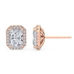 18K Solid Gold 1.5ct Radiant Cut Natural Diamond Halo Stud Earrings - Detail | Riyanika Jewels