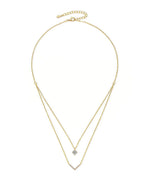 18K Solid Gold 0.5 Carat V Shaped Solitaire Natural Diamond Double Layer Necklace - Side View